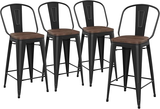 Yongqiang 26 inch Bar Stools Set of 4 High Back Metal Kitchen Counter Height - Image 6