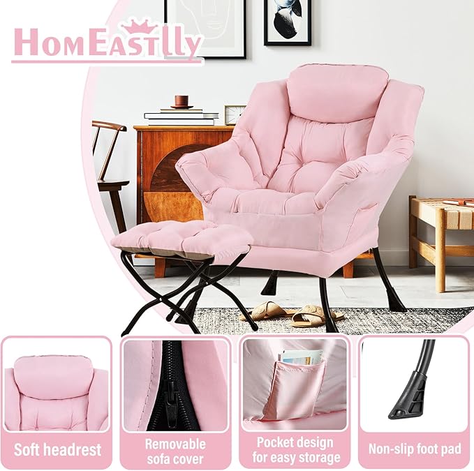 Lazy Chair with Ottoman, Large Modern Lounge Accent Chair with Armrests and - Image 6