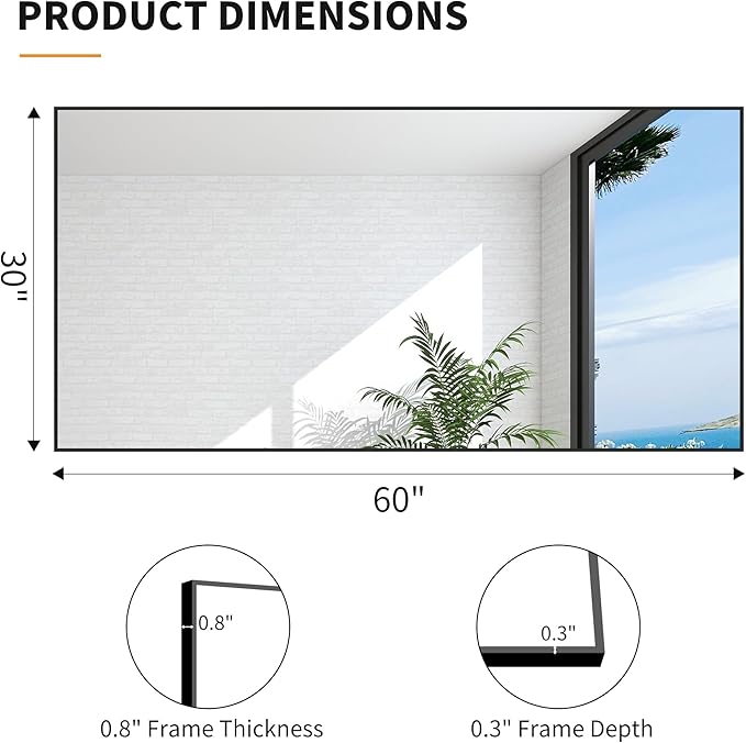 KOCUUY Bathroom Mirror, 30x60 Large Black Mirrors - Image 9