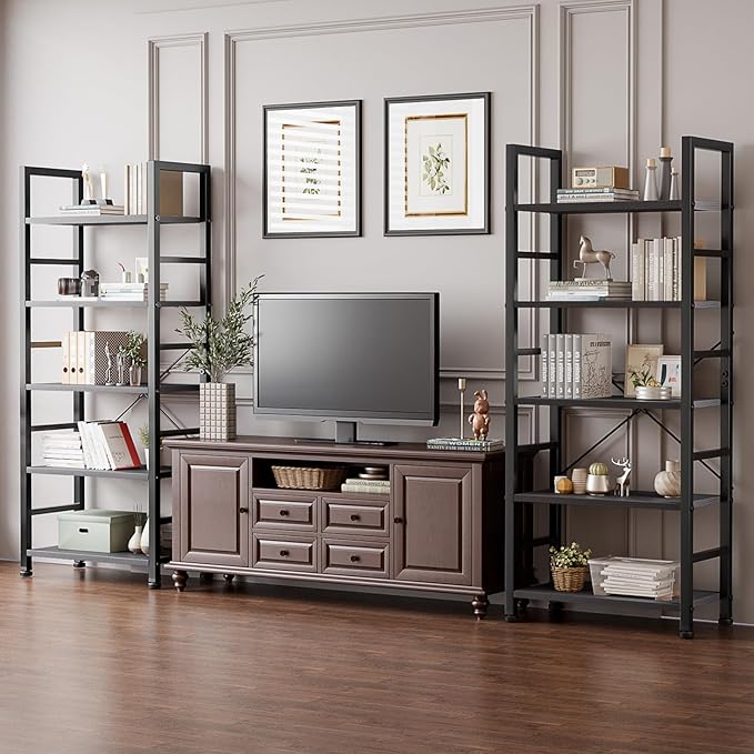 DUMOS 5 Tier Book Shelf Tall Modern Bookcase Set of 2 - Image 8