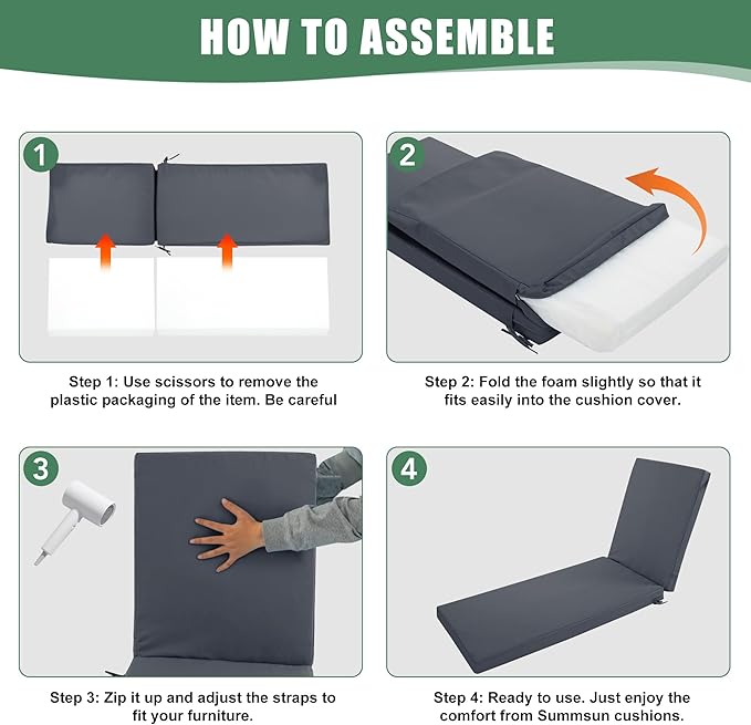 Chaise Lounge Cushions Outdoor Set of 4 - Image 8