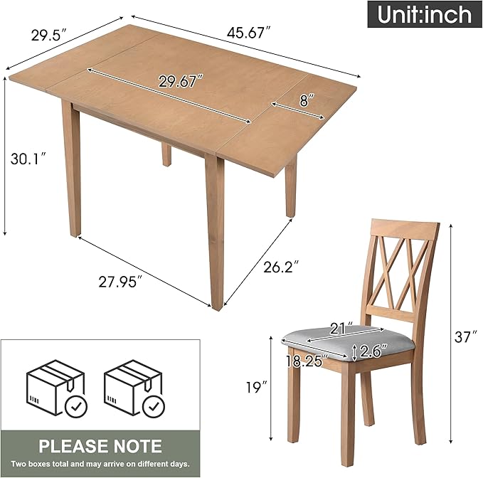 Merax Farmhouse Wood 3-Piece Multifunctional Dining Set, 45.6 inch Extendable - Image 7