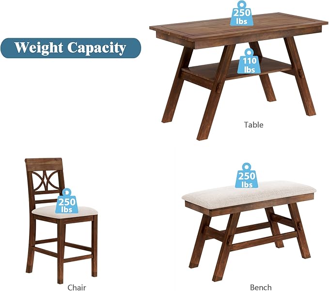 Merax 6 Piece Wood Counter Height Dining Table Set - Image 5