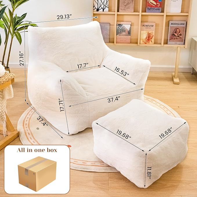 Bean Bag Chair with Ottoman, Armrest Bean Bag Chairs with Filler, Ultra Soft - Image 2