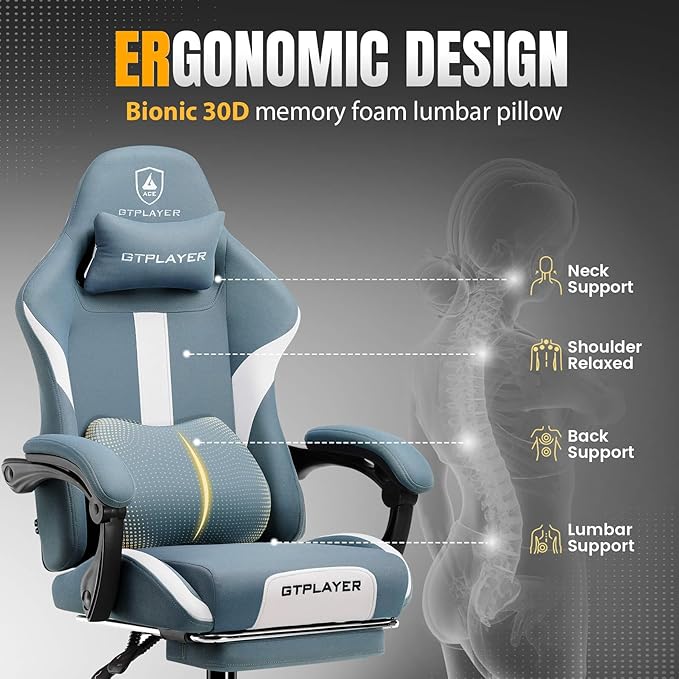 GTRACING Gaming Chair with Foot Rest & Pocket Spring Cushion, Breathable Fabric - Image 5