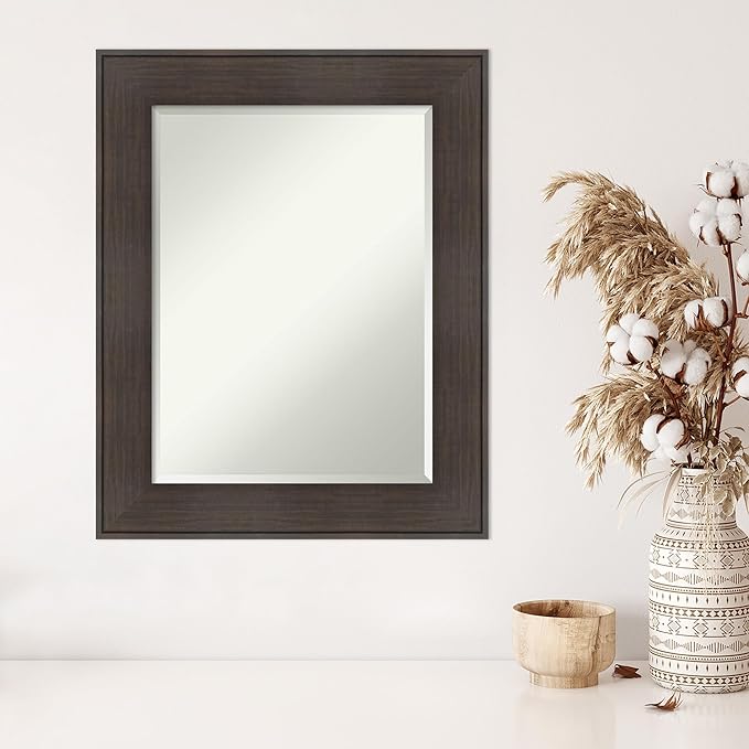 Amanti Art Brown Wall Mirror 30x24 William Rustic Woodgrain Rectangle Bathroom - Image 5