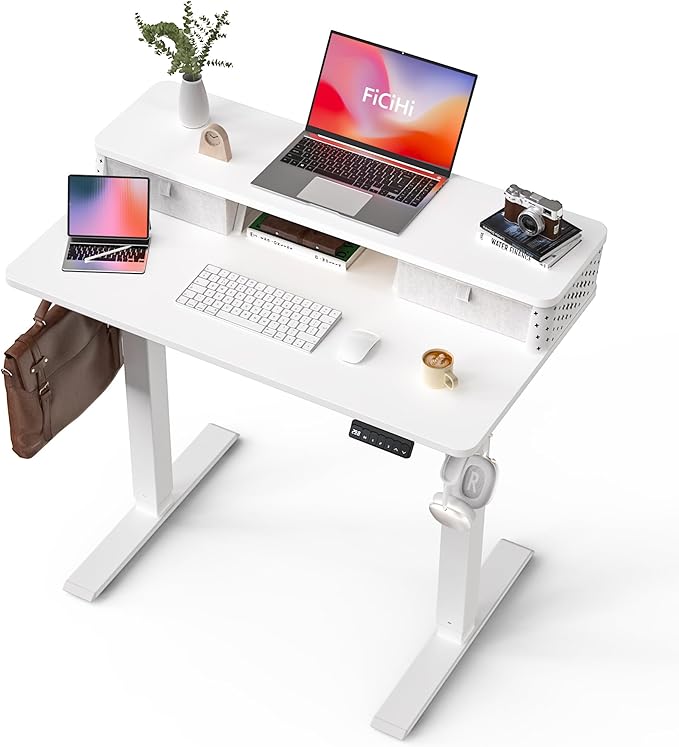 35x20 Inch Standing Desk with Double Drawers, C-Clamp Mount Compatible by FiCiHi