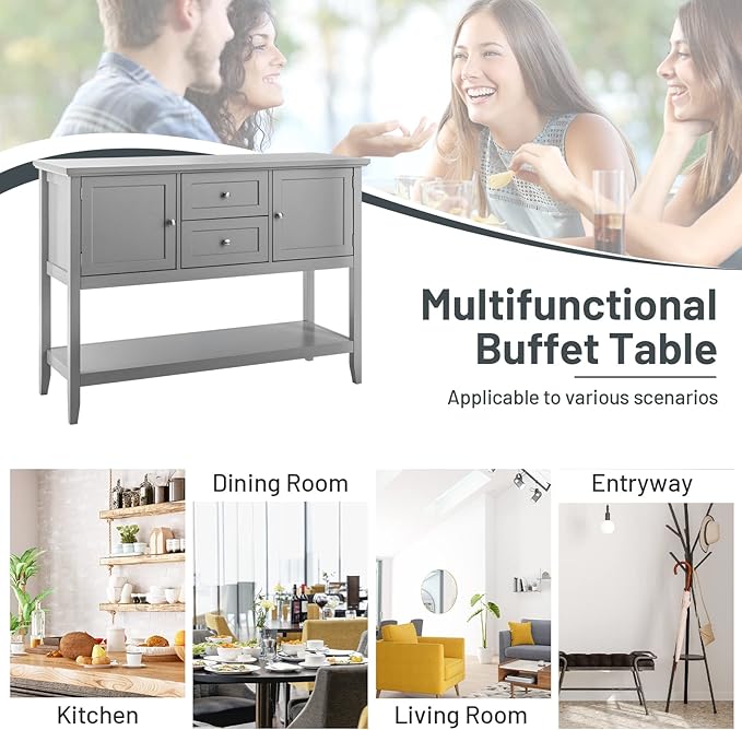 COSTWAY Buffet Sideboard, with 2 Wood Storage Drawers & Open Shelf, Console - Image 7