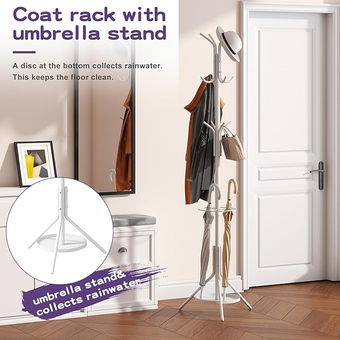 Coat Rack Freestanding Entryway Hanger Stand, Umbrella Holder, Hall Tree - Image 6
