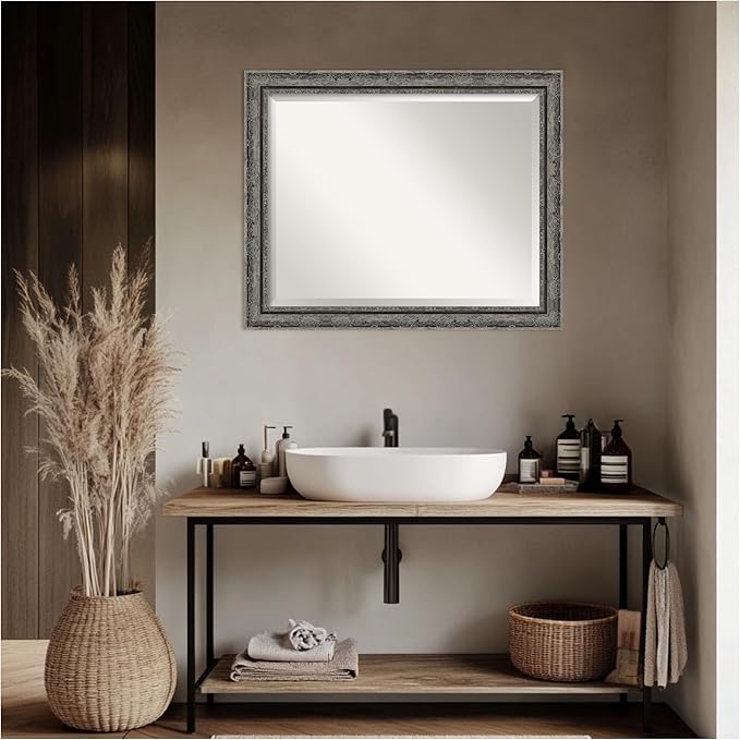 Amanti Art Bathroom Mirror for Over Sink, 27x33 Filigree Matte Black Rectangle - Image 7