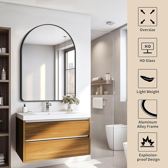 FORBATH Arched Mirror 30x40 Inch, Hanging or Leaning Against Wall - Image 3