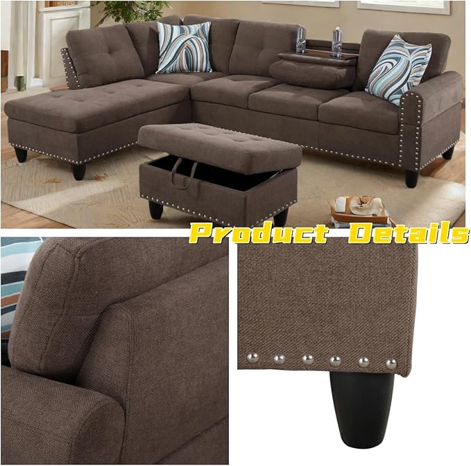 L Shaped Sectional Couch with Otttoman, Apartments - Image 4