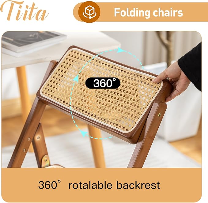 Tiita Rattan Dining Chairs Set of 1, Mid Century Modern Folding Chair, Bamboo - Image 9