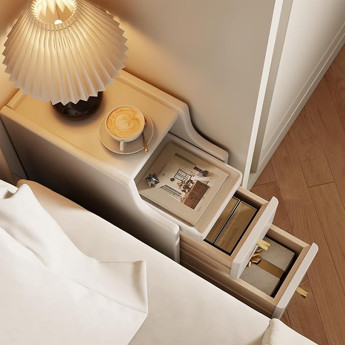 Narrow Nightstand with Drawers, Wood Bedside Table, Small White Nightstand Set - Image 3