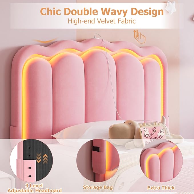 Twin Upholstered LED Bed Frame - Image 6