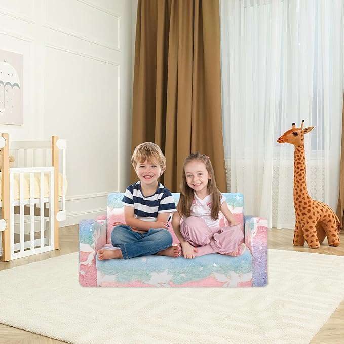 Kids Couch Extra Large, Glow in The Dark 2-in-1 Folding Kids Sofa Bed - Image 2
