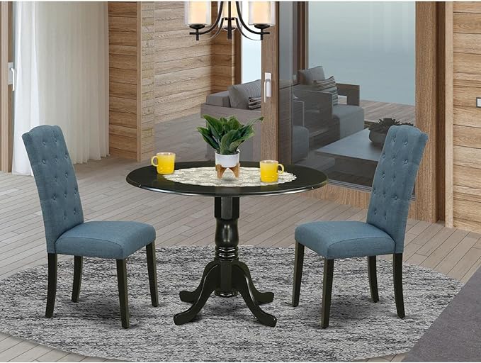 East West Furniture DLCE3-BLK-21 3 Piece Dining Table Set Contains a Round - Image 2