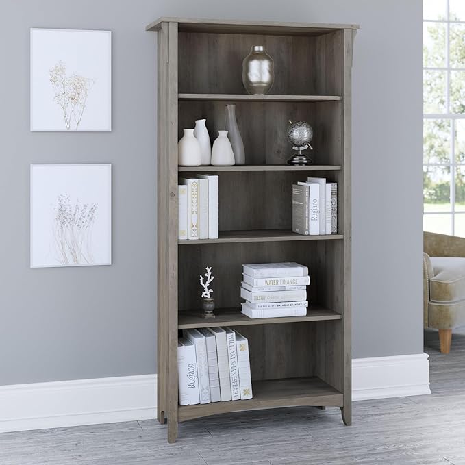 Bush Furniture Salinas 5 Shelf Bookcase in Driftwood Gray, Tall Bookshelf - Image 2