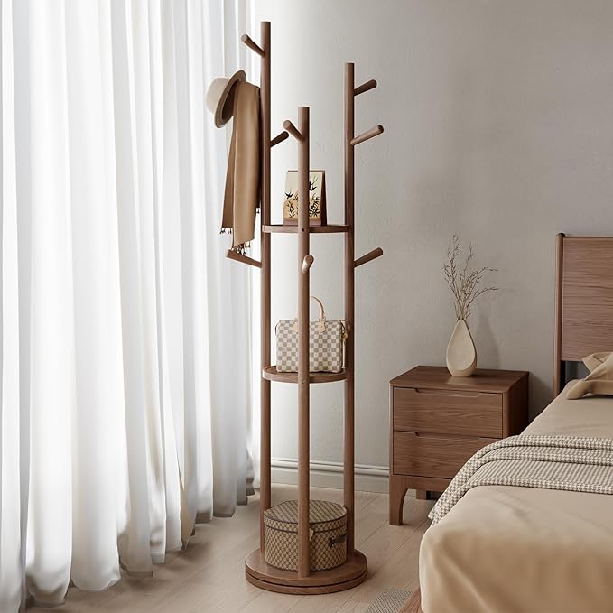 Solid Wood Rotary Coat Rack, Freestanding Coat Rack - Image 2
