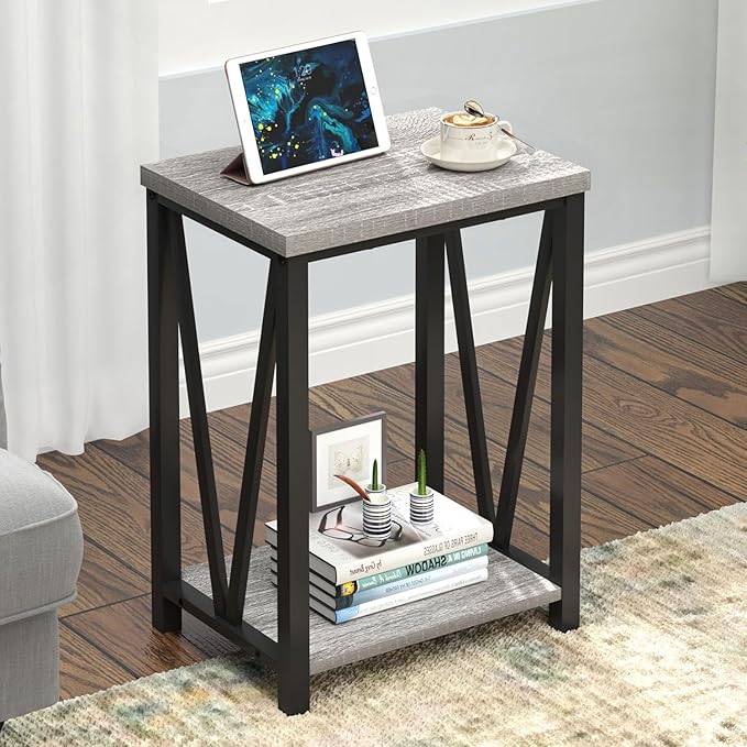 FOLUBAN End Table, Rustic Wood and Metal Side Table - Image 4
