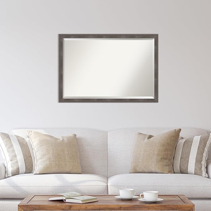 Amanti Art Grey Wall Mirror 27x39 Pinstripe Lead Grey Rectangle Bathroom Mirror - Image 5