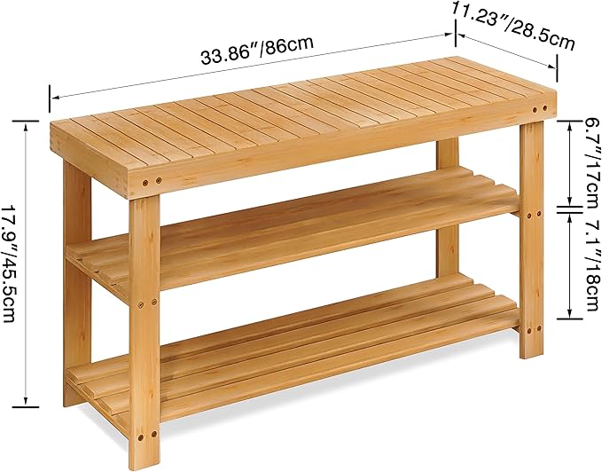 SMIBUY Bamboo Shoe Rack Bench, 3-Tier Shoe Organizer Storage Shelf - Image 3