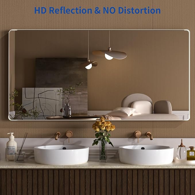 WEER 72X36 Inch Brushed Nickel Bathroom Mirror, Brushed Silver Metal Frame - Image 2