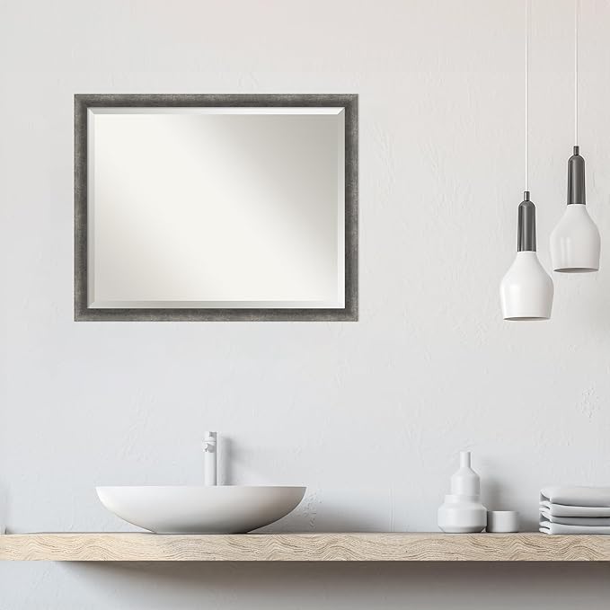 Amanti Art Grey Wall Mirror 24x30 Burnished Concrete Narrow Rectangle Bathroom - Image 6