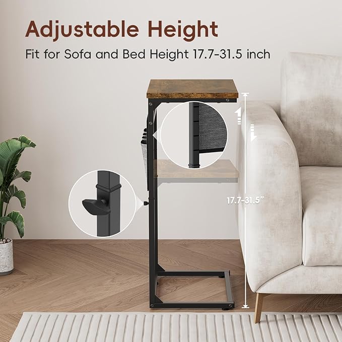 Vagusicc C Shaped End Table, Adjustable Height Small Couch Side Table - Image 8