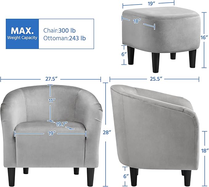 Yaheetech Accent Chair with Ottoman Set, Modern Upholstered Soft Barrel Chair - Image 3