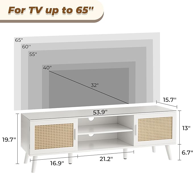 SUPERJARE TV Stand for 65 Inch TV, Entertainment Center - Image 6