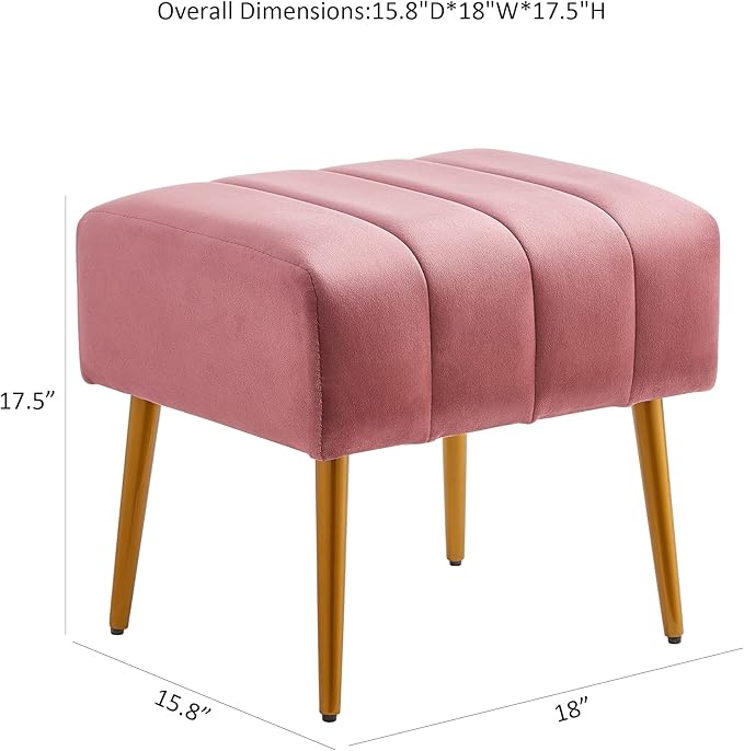 Ball & Cast Upholstered Velvet Ottoman, Footrest 18"W x 15.75"D x 17.5"H Rose - Image 3