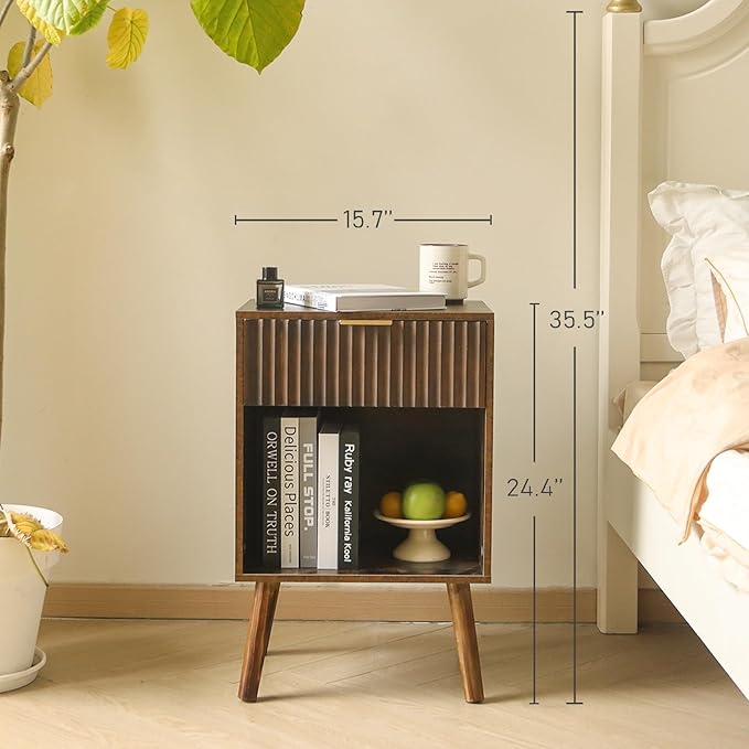 Mid Century Modern Nightstand, Wood Bedside Table - Image 3