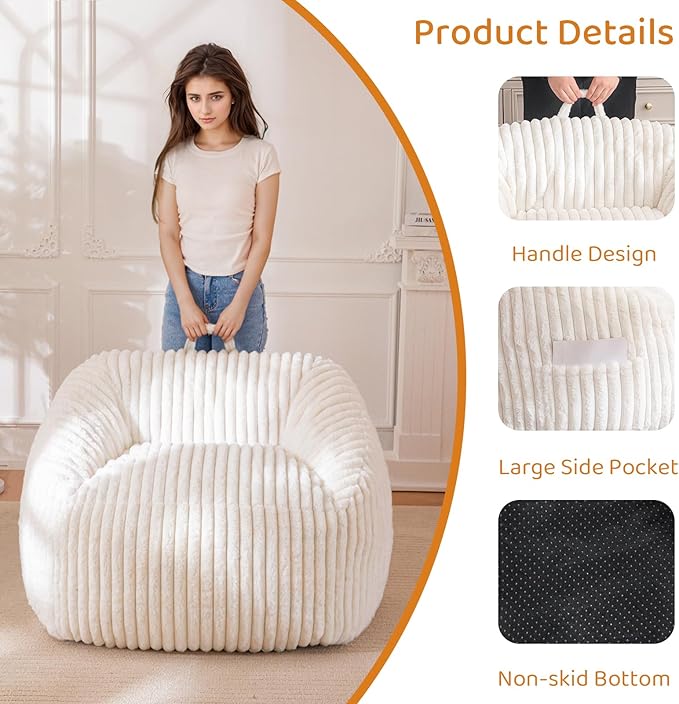 BYBYME Giant Bean Bag Chair for Adults and Kids, Large Comfy Cozy Beanbag - Image 3