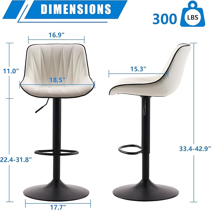 YOUNIKE Bar Stools Set of 2 for Kitchen Island, Adjustable Barstools - Image 2