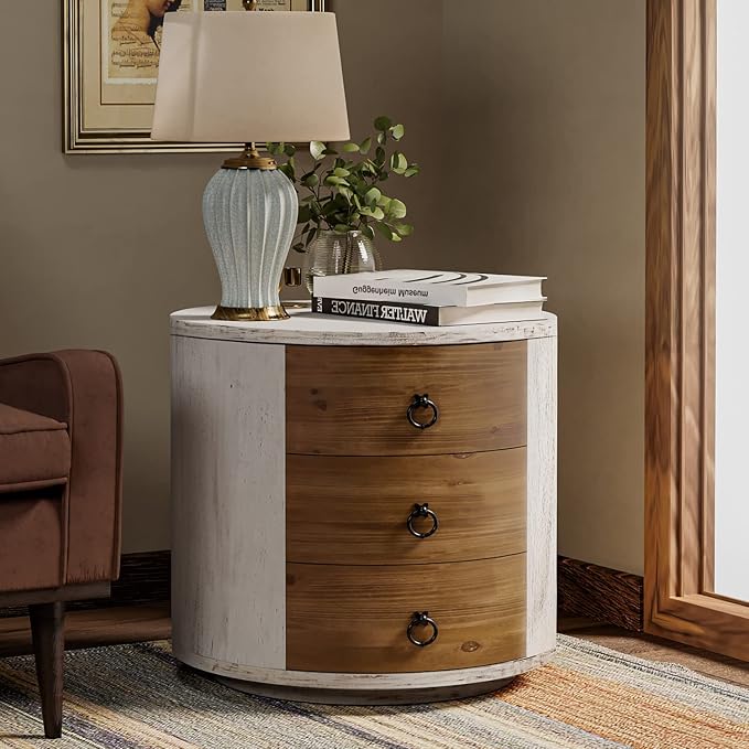 COSIEST 3 Drawer Chest of Drawers, 20 inch MDF Round Storage Cabinet, Retro by COSIEST