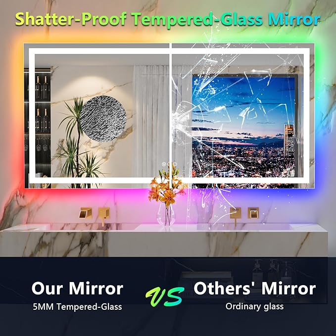 72x36 Inch RGB LED Bathroom Mirror Front Light and RGB Backlit Lighted Vanity - Image 6