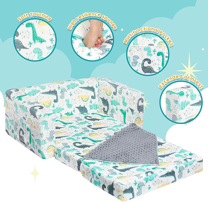 ALIMORDEN Fold Out Toddler Couch, Extra Wide Comfy 2-in-1 Cuddly Sherpa Sofa - Image 6
