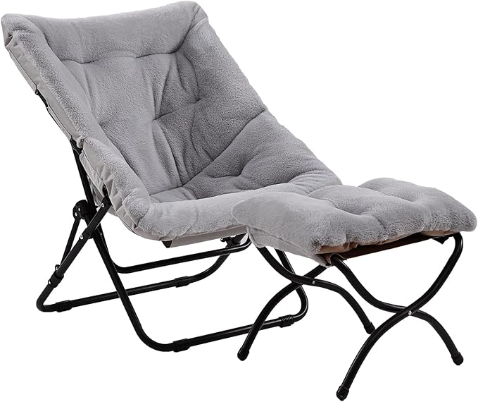 Comfy Folded Chair with Ottoman, Oversized Folding Faux Fur Chair Soft Furry by Givjoy