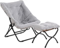 Tiita Folded Chair with Ottoman, Soft Faux Fur Oversized Folding Accent Chair by TiitaHome