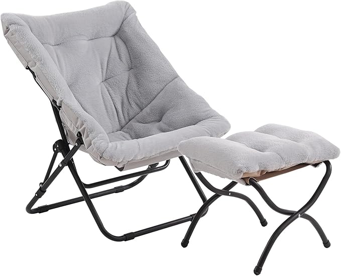 Tiita Folded Chair with Ottoman, Soft Faux Fur Oversized Folding Accent Chair by TiitaHome