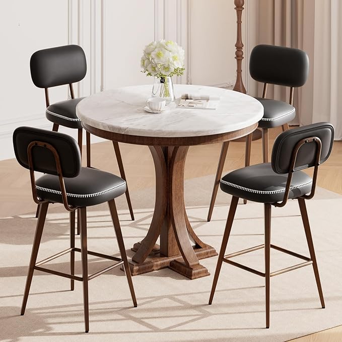 Swivel Bar Stools Set of 3, Mid Century PU Leather Counter Height Bar Chairs - Image 7