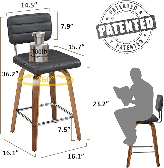 Counter Height Bar Stools Set of 2 Wood Swivel Bar Stools - Image 2