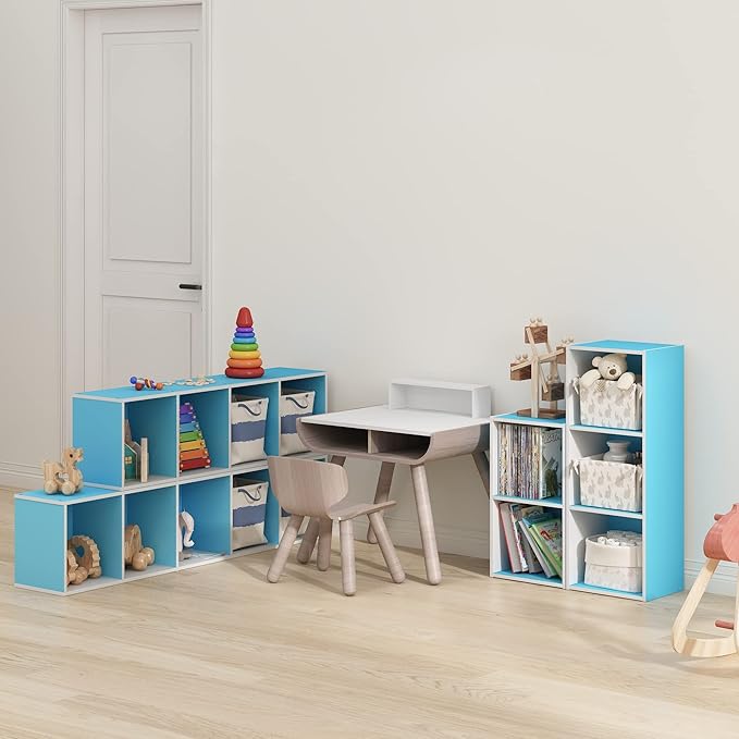 Furinno Luder Bookcase / Book / Storage, 4-Tier Cube, Light Blue/White - Image 2