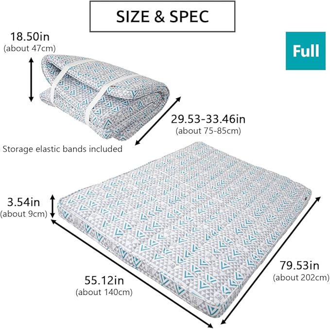 EMOOR Japanese Padded Futon Mattress Machi Full Triangle-Gray, Gusset Foldable - Image 2