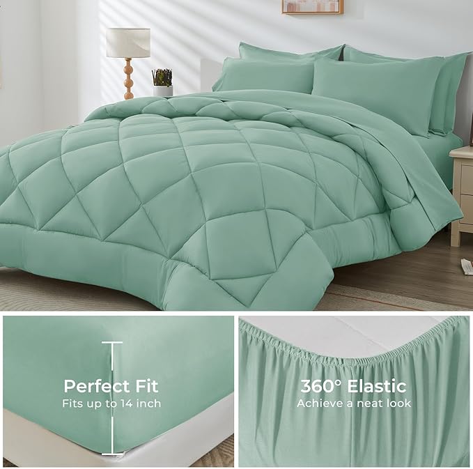 HEVUMYI Sage Green Queen Comforter Set - Image 4