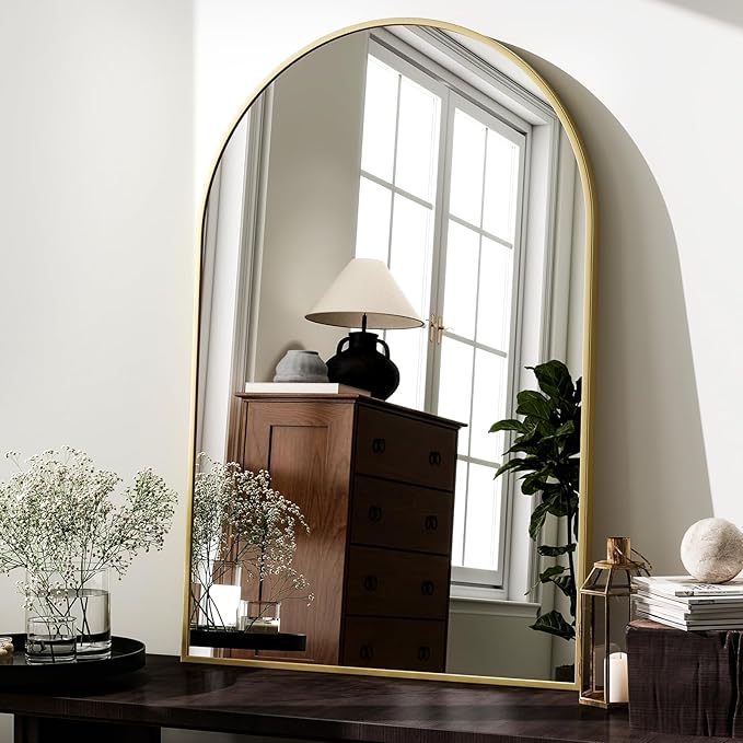 HARRITPURE Arched Wall Mirror 24"x36" – Gold Metal Frame Vanity Mirrors - Image 2