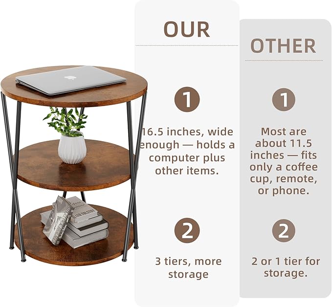Big Side Table, 3-Tier Large Size Round End Table - Image 6