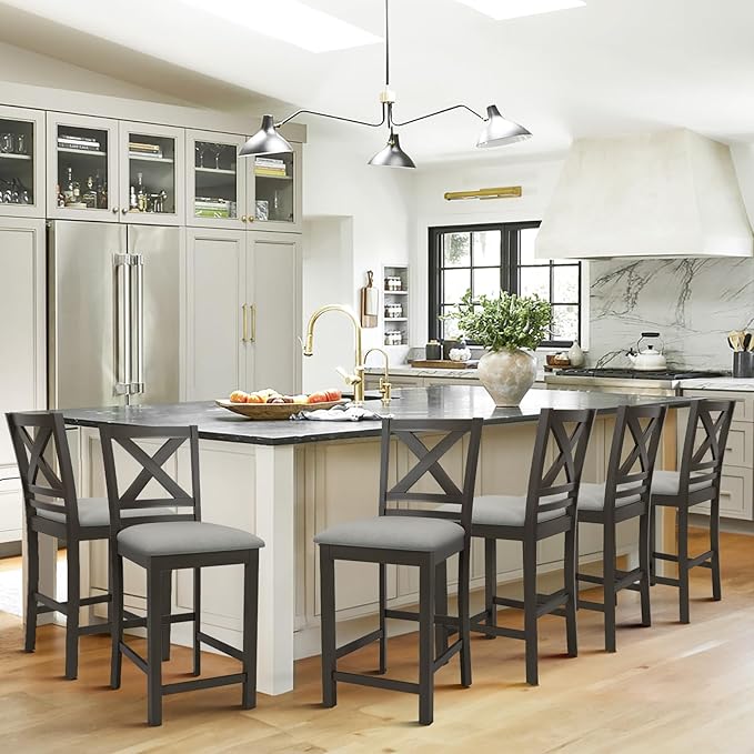Upholstered Counter Height Bar Stools Set of 6, Modern Kitchen Island Barstools by COLAMYINC