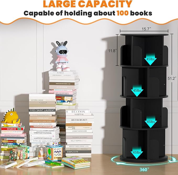 Rotating Bookshelf, Wood Corner Bookshelf, 360 Display Spinning Bookcase - Image 2
